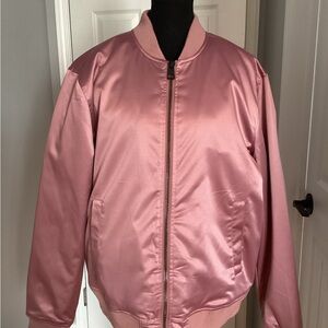 Guess Satin Bomber Jacket in Dusty Pink